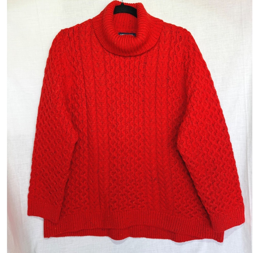 Lands' End Turtleneck Chunky Cozy Classic Sweater Red Cable Knit Pullover 2X